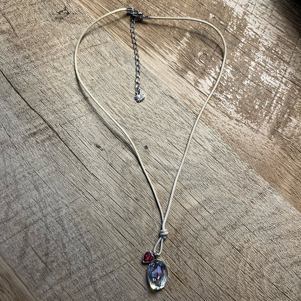 Swarovski Crystal charm necklace on adjustable leather necklace. Like Brand New